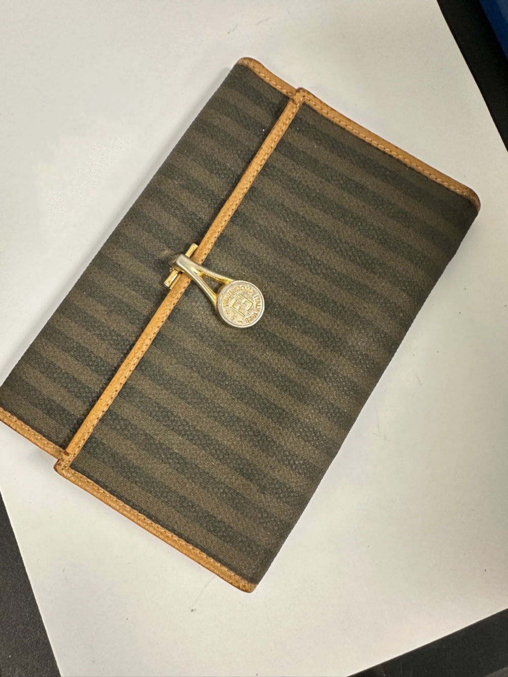 Vintage Fendi Pequin stripe wallet striped jacquard canvas leather trim